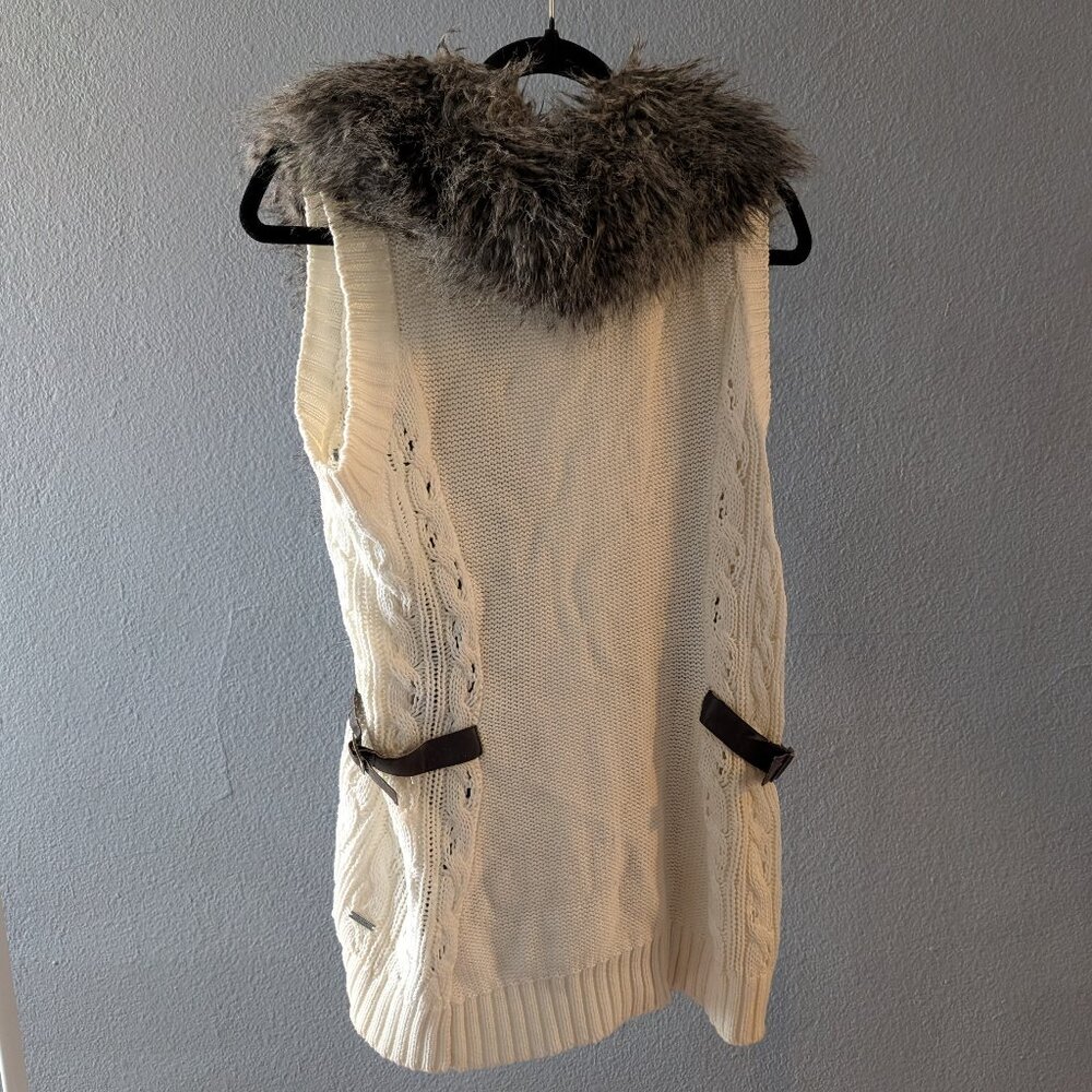 Guess ViVi Sweater Faux Fur Sweater Vest Sz L - Picture 2 of 10
